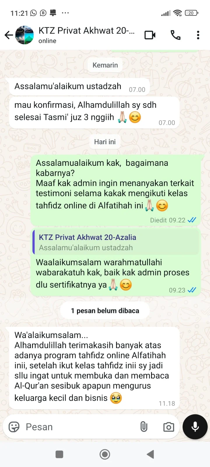 TESTIMONI TAHFIDZ